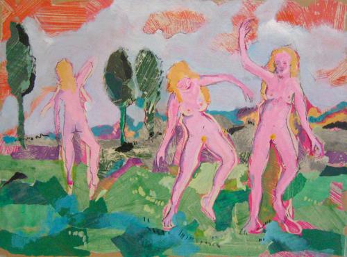 3 grâces 2, gouache et pastel sur papier (41 x 28) - 2008