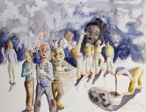 Les masques 2, aquarelle et pastel sur papier (116 x 89) - 2008