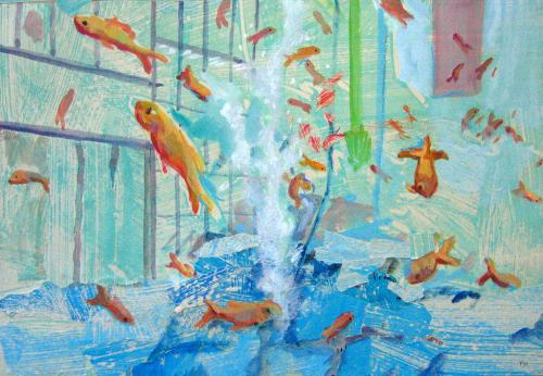 Aquarium 1, gouache et pastel sur papier (41 x 28) - 2008