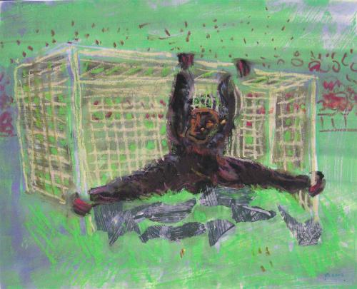 Gardien de but, gouache et pastel sur papier (33 x 26) ? 2007