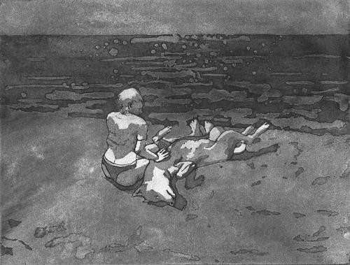La plage, eau- forte  (19,7 x 14,8) - 2009