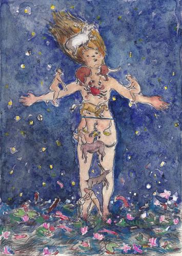 Femme astrale 1, pointe sche et aquarelle ( 21 x 15 ) - 2010