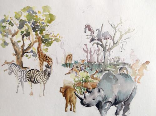 Etude  L o le vent nous porte aquarelle sur papier (43 x 32,5) - 2010