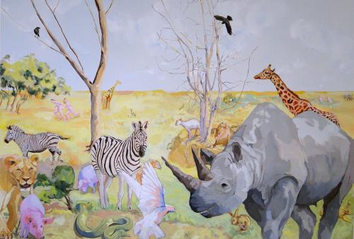 L o le vent nous porte, gouache et papiers dcoups sur toile (195 x 130) - 2010