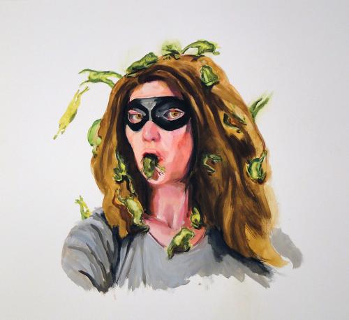 Autoportrait au loup, gouache sur papier (45 x 45) - 2009