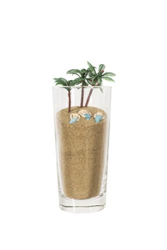 Sur-la-plage-abandonnee-2013Verre-sable-palmiers-en-plastique-argile